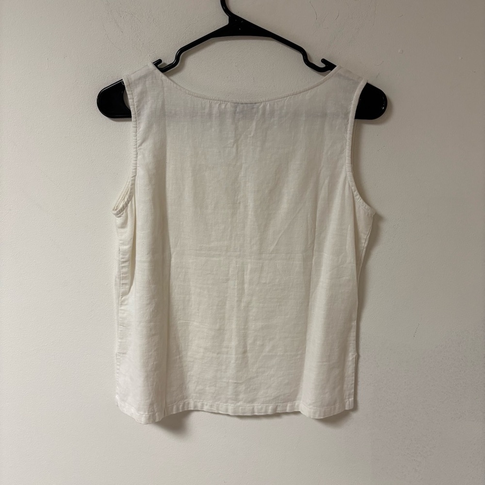 White Embroidered Womens Linen Tank Top Small - Picture 4 of 11
